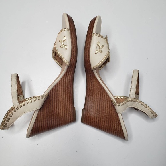 Jack Rogers Clare Wedge Sandal 10‎ Bone Ivory Gold Ankle Strap - Picture 6 of 10